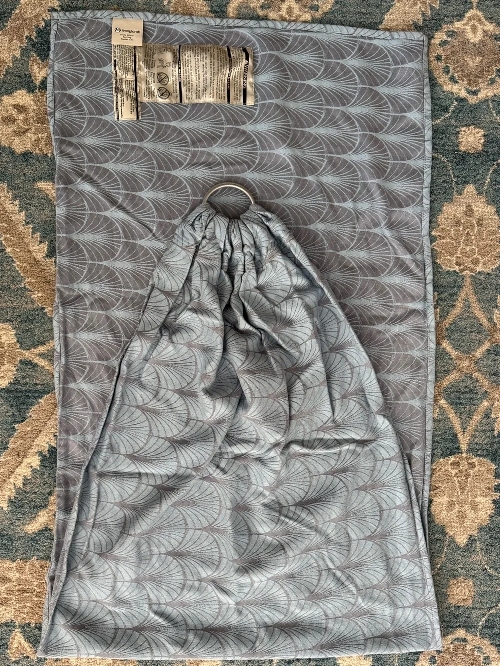 LennyLamb Ring Sling in Soft Blue Gray with Feather Motif